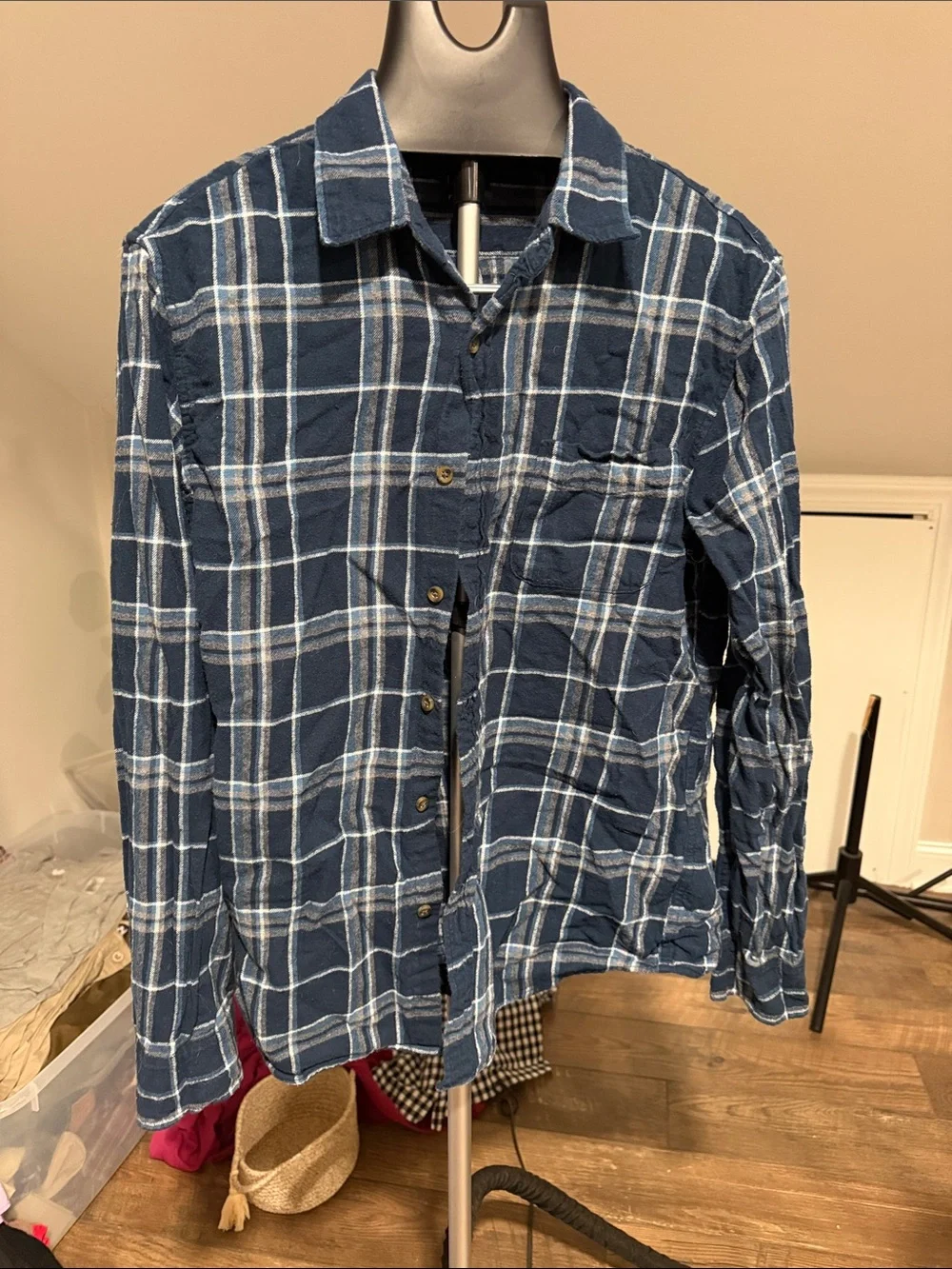 J. Crew Navy and White Plaid Casual Button-Down Shirt